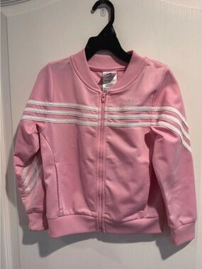 adidas Pink Kids Track Jacket with White Stripes